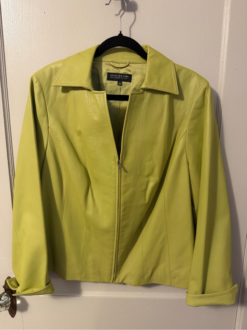 Vintage Jones New York Bright Lime Green Leather Zip Jacket